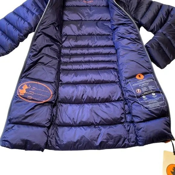 SAVE THE DUCK Down Puffer Teddy Fur Collar Blue Jacket Girls Size 10 - Picture 3 of 9